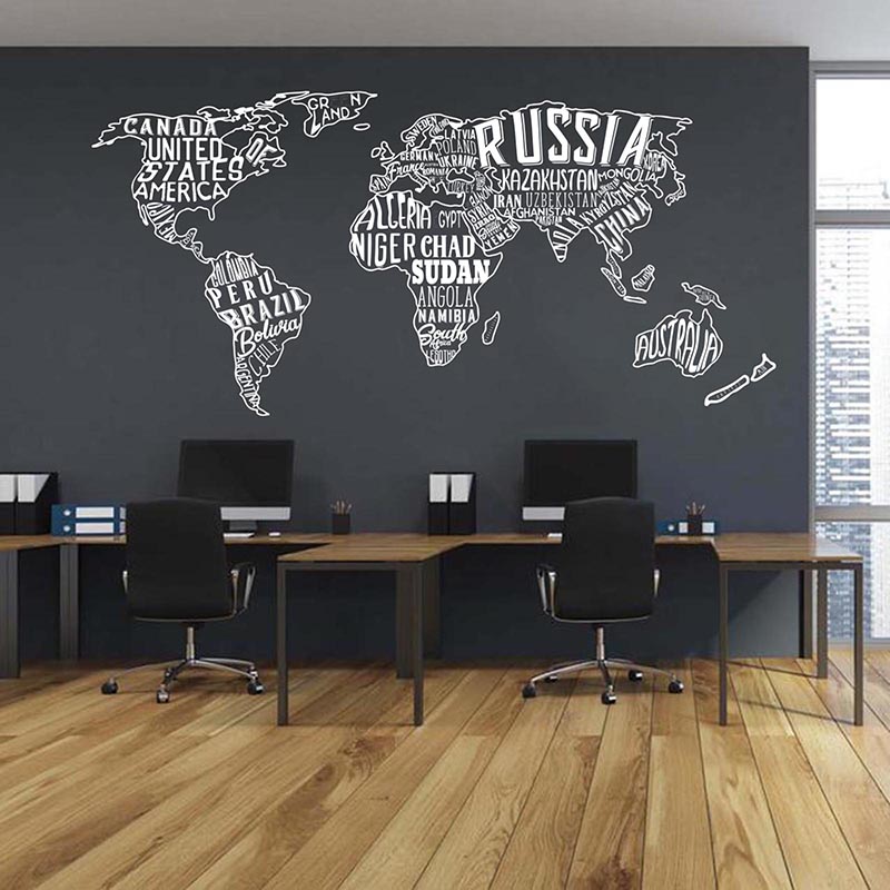 Office Furniture World - 대형 세계지도 콜라주 벽 스티커 사무실