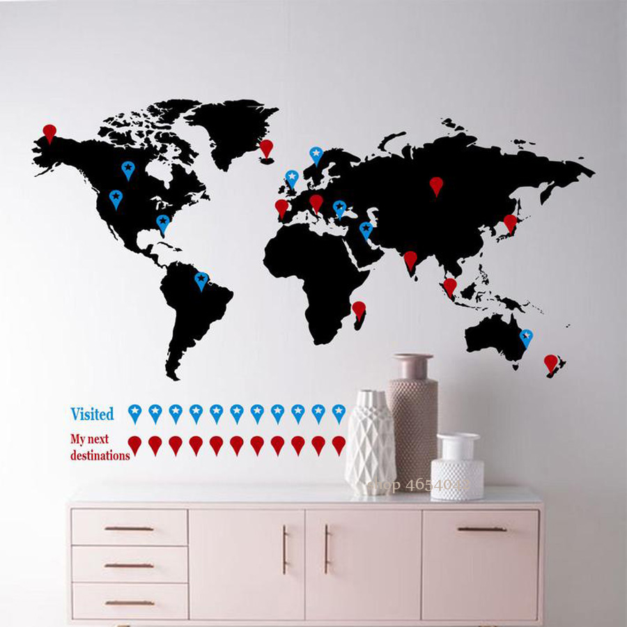 Office Furniture World - 대형 세계지도 벽 데칼 스티커, 여행