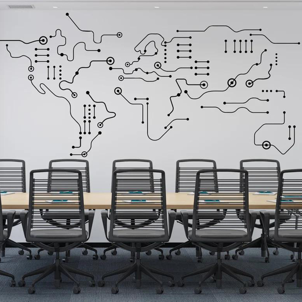 Office Furniture World - 회로 기판 세계지도 사무실 벽 스티커,