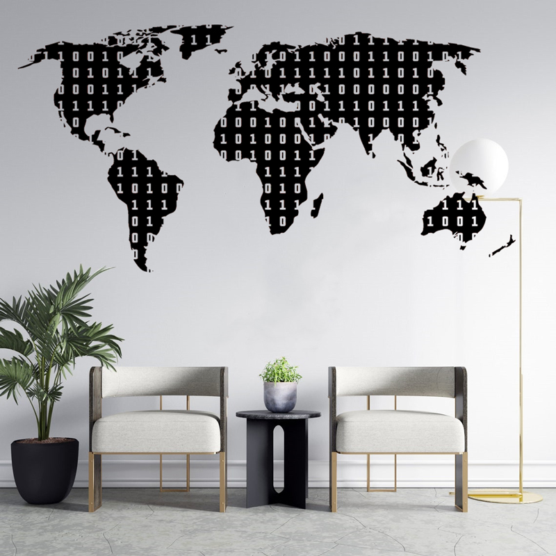 Office Furniture World - 바이너리 코드 기술 데칼 세계지도 사무실