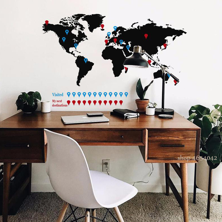 대형 세계지도 벽 데칼 스티커, 여행 벽 데칼, 홈 침 - Office Furniture World 리뷰 및 가격