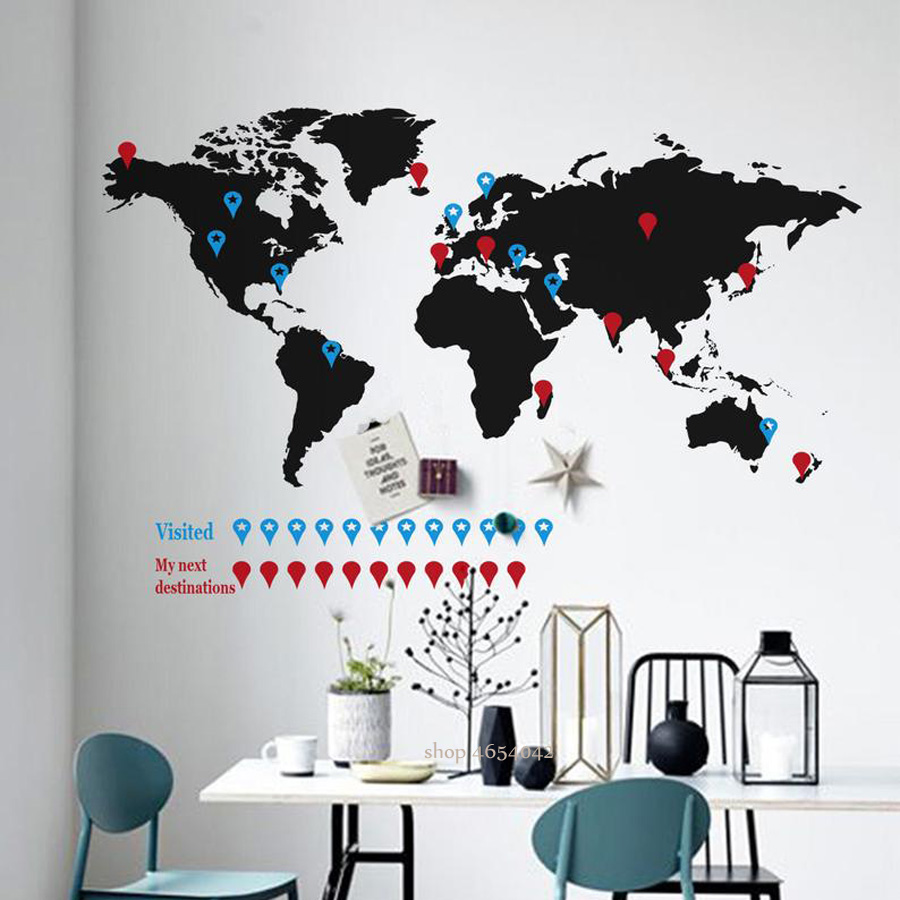 대형 세계지도 벽 데칼 스티커, 여행 벽 데칼, 홈 침 - Office Furniture World 리뷰 및 가격