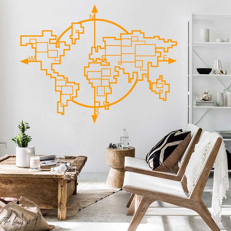 기하학적 세계지도 나침반 비닐 벽 스티커 홈 거실 사무 - Office Furniture World 리뷰 및 가격