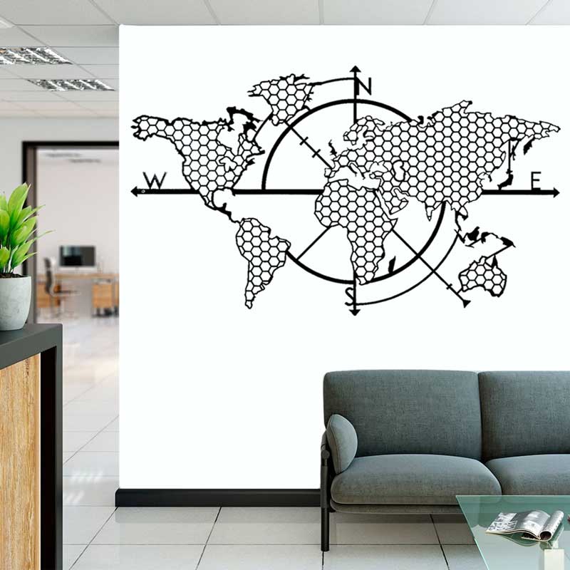 벌집 기하학 세계지도 나침반 비닐 벽 스티커 홈 거실  - Office Furniture World 리뷰 및 가격