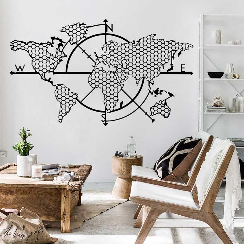 벌집 기하학 세계지도 나침반 비닐 벽 스티커 홈 거실  - Office Furniture World 리뷰 및 가격